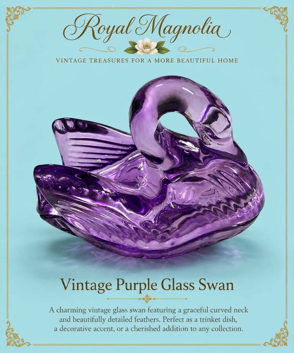 Royal Magnolia Vintage Purple Glass Swan Trinket Dish